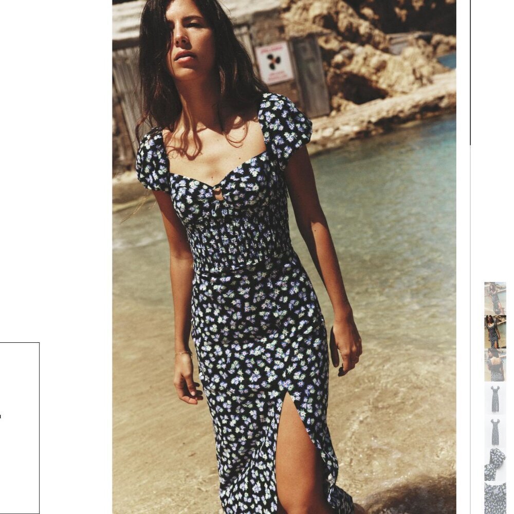 ZARA Floral Midi Dress with Slit - Size Small, Large NEW WITH TAG!